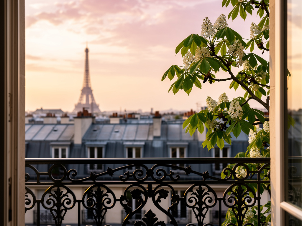 Paris view from Haussmannian balcony